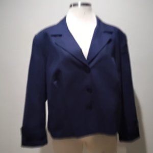 Samantha Taylor Navy Long Sleeve Notched Collar Fully Lined Linen Jacket NWT 22W